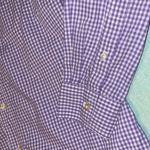 Chaps easy care Men’s lavender & white gingham checkered button down shirt M - Picture 10 of 16